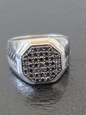 Sterling Silver Black Stone Octagon Signet Ring - Men